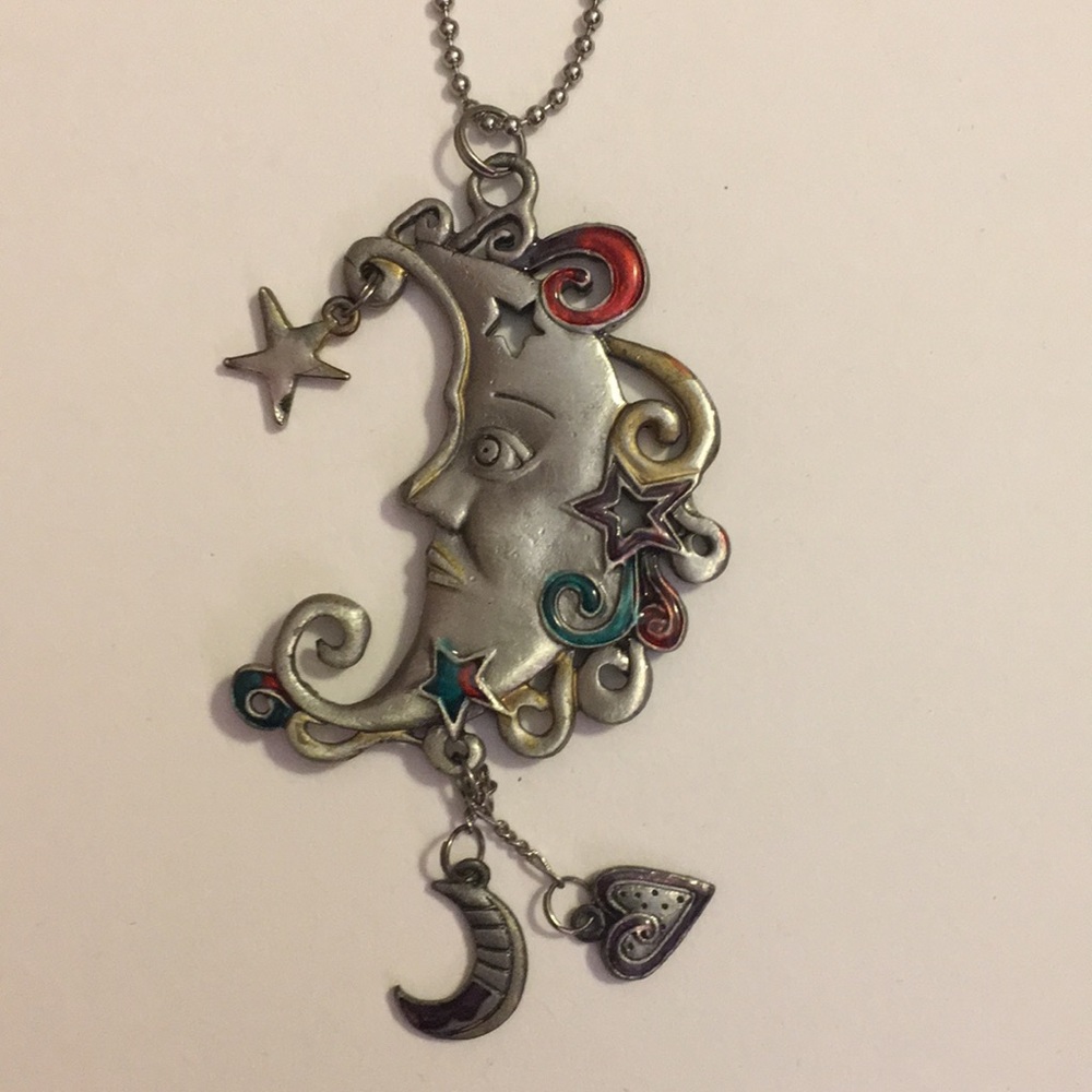 Antique colorful moon charm on metal bracelet loop